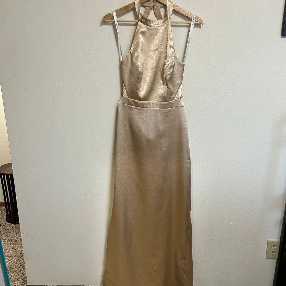 Azazie Clarice Gold Metallic Satin Bridesmaid Dress Sz 6 EUC - Picture 3 of 12